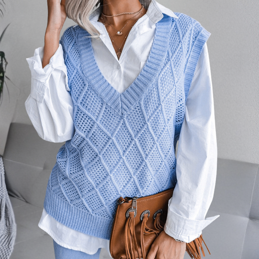 Luxuriöser Wollstrickpullover für Damen mit moderner Struktur