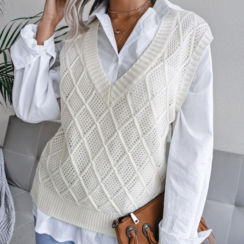 Luxuriöser Wollstrickpullover für Damen mit moderner Struktur