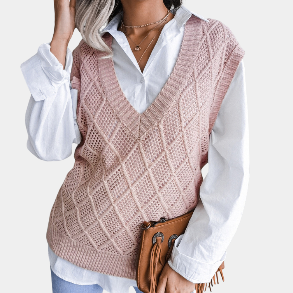 Luxuriöser Wollstrickpullover für Damen mit moderner Struktur