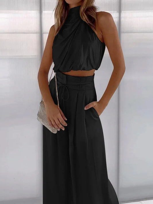 Luxuriöses zweiteiliges Set mit elegantem Top und Hose für Party und Alltag