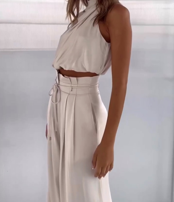 Luxuriöses zweiteiliges Set mit elegantem Top und Hose für Party und Alltag