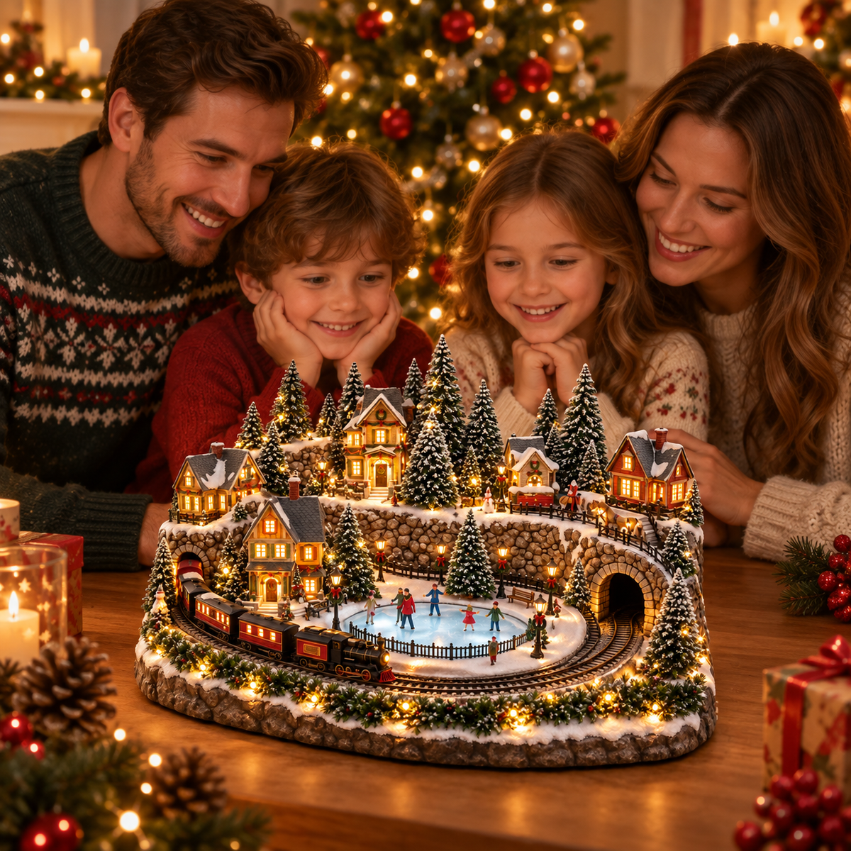 Magischer Weihnachtszug und Eisbahn