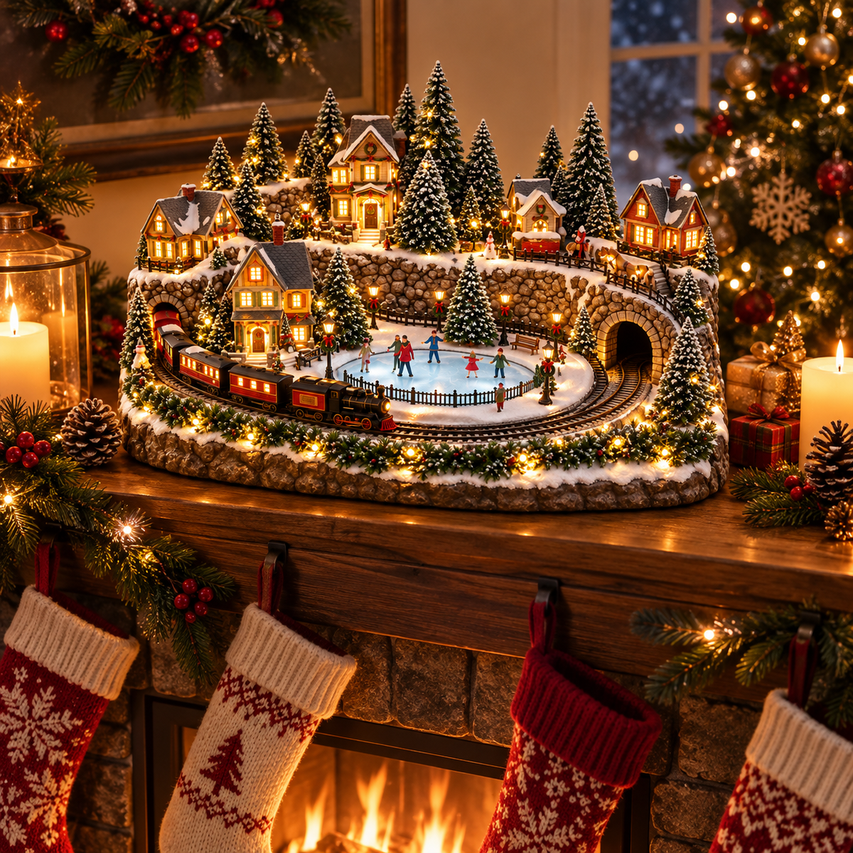 Magischer Weihnachtszug und Eisbahn