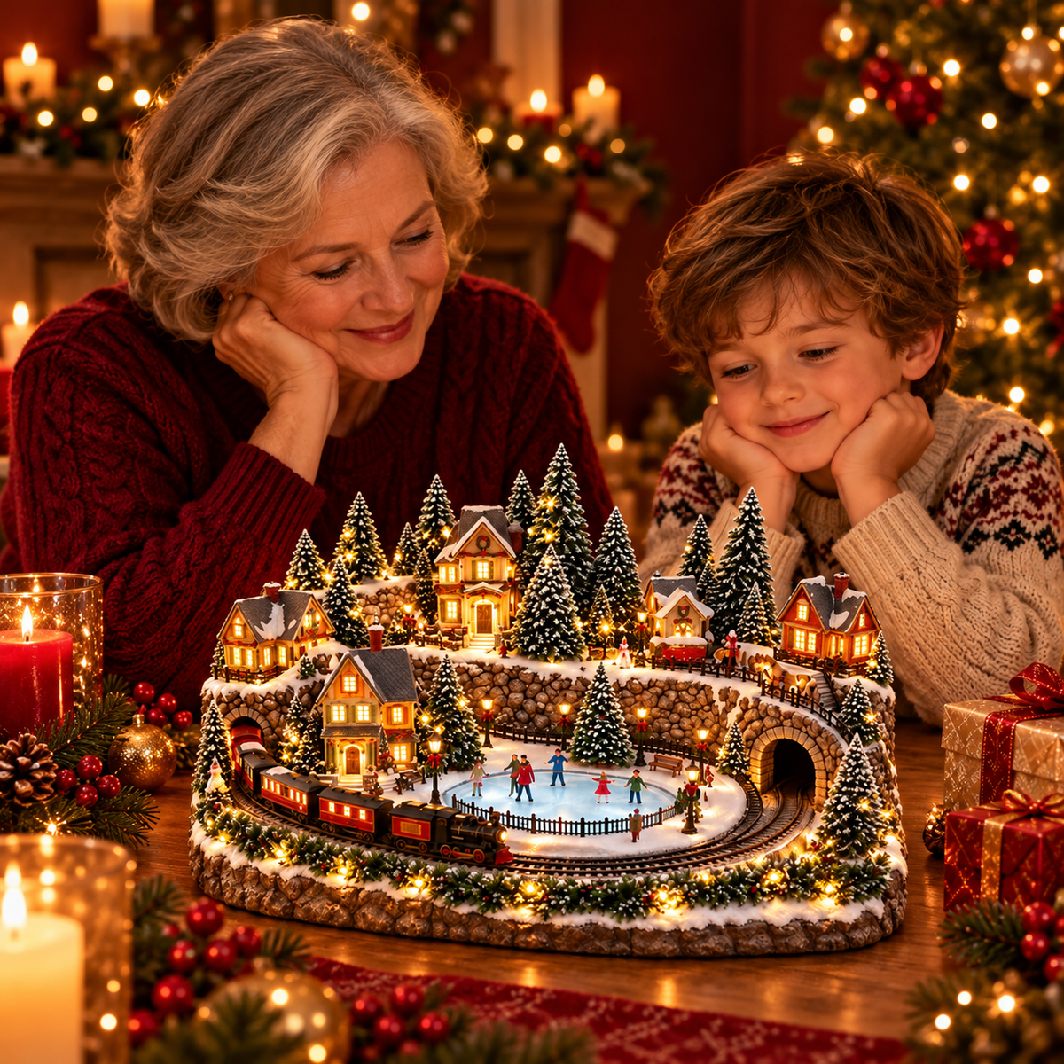 Magischer Weihnachtszug und Eisbahn