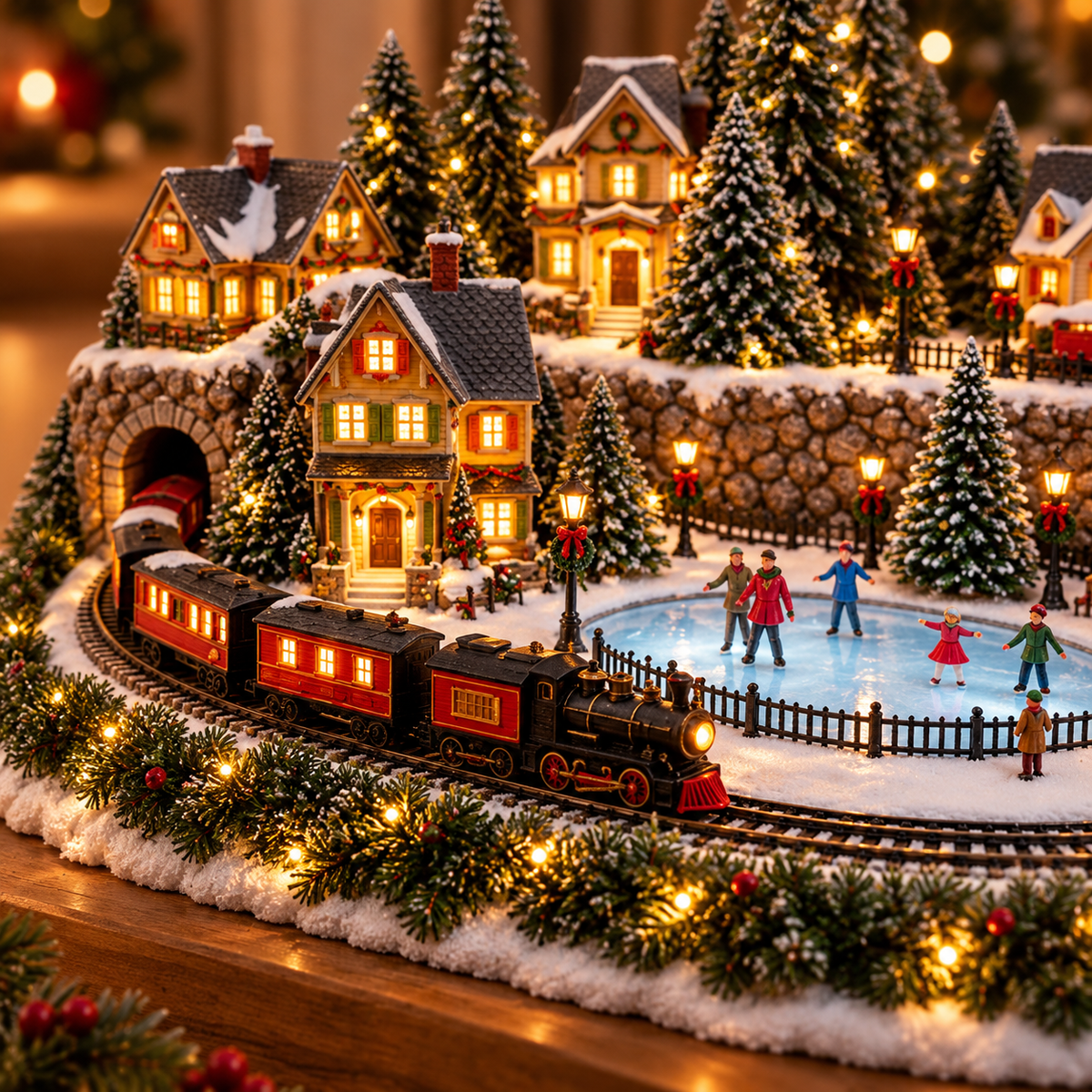 Magischer Weihnachtszug und Eisbahn