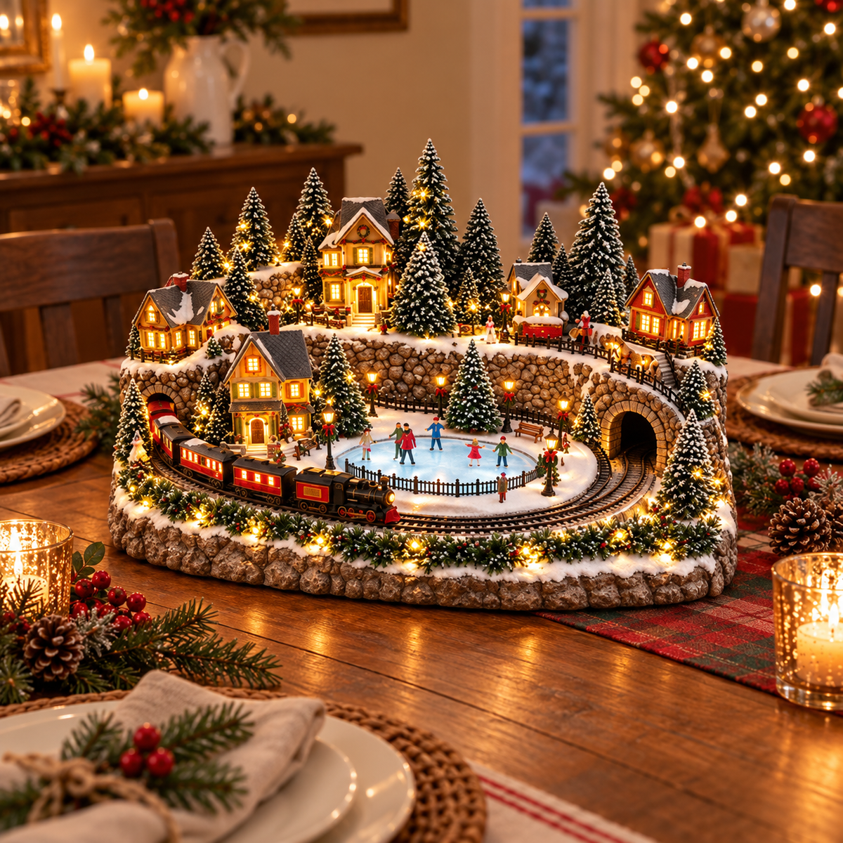 Magischer Weihnachtszug und Eisbahn