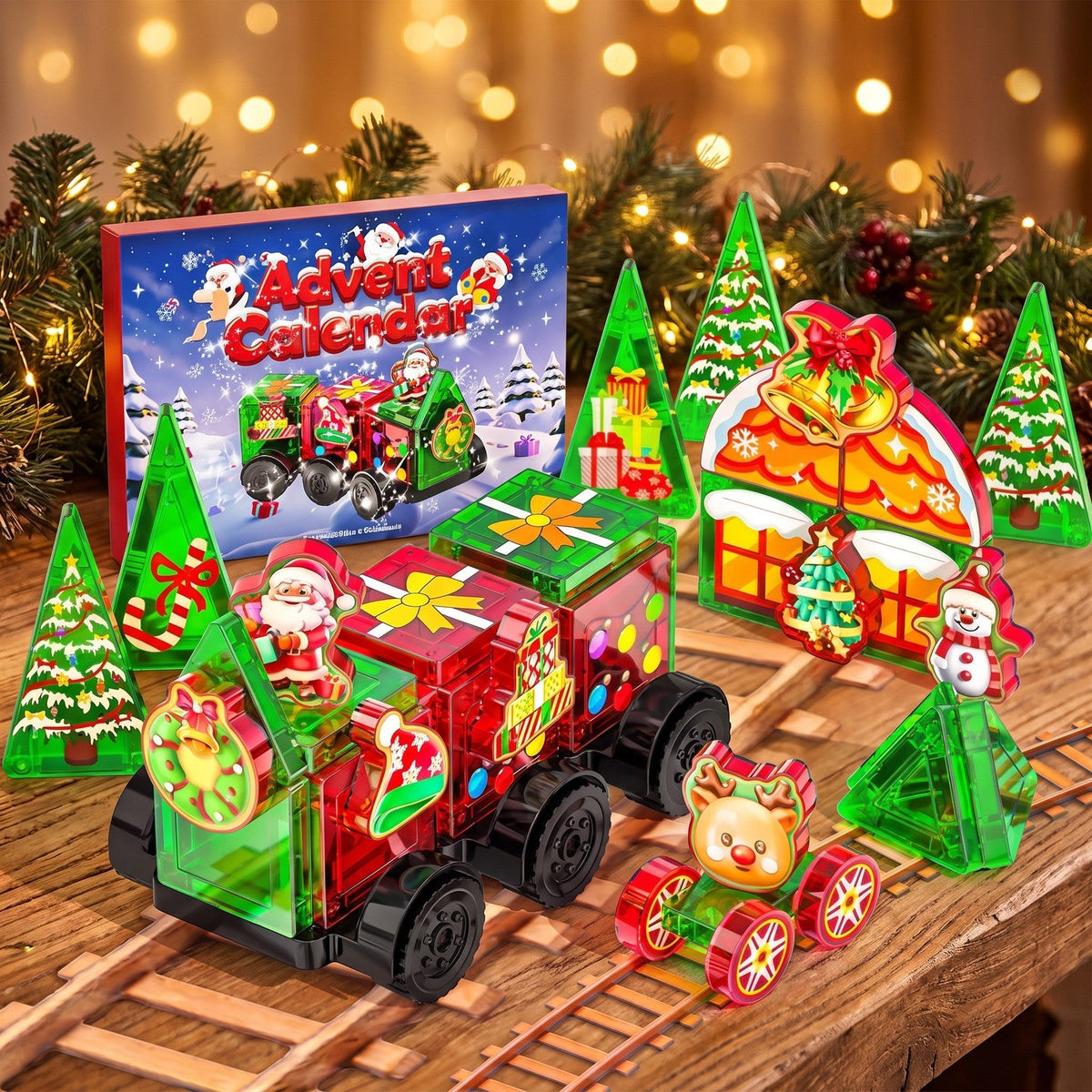 Magnetbausteine-Weihnachtszug-Adventskalender, 45 Teile