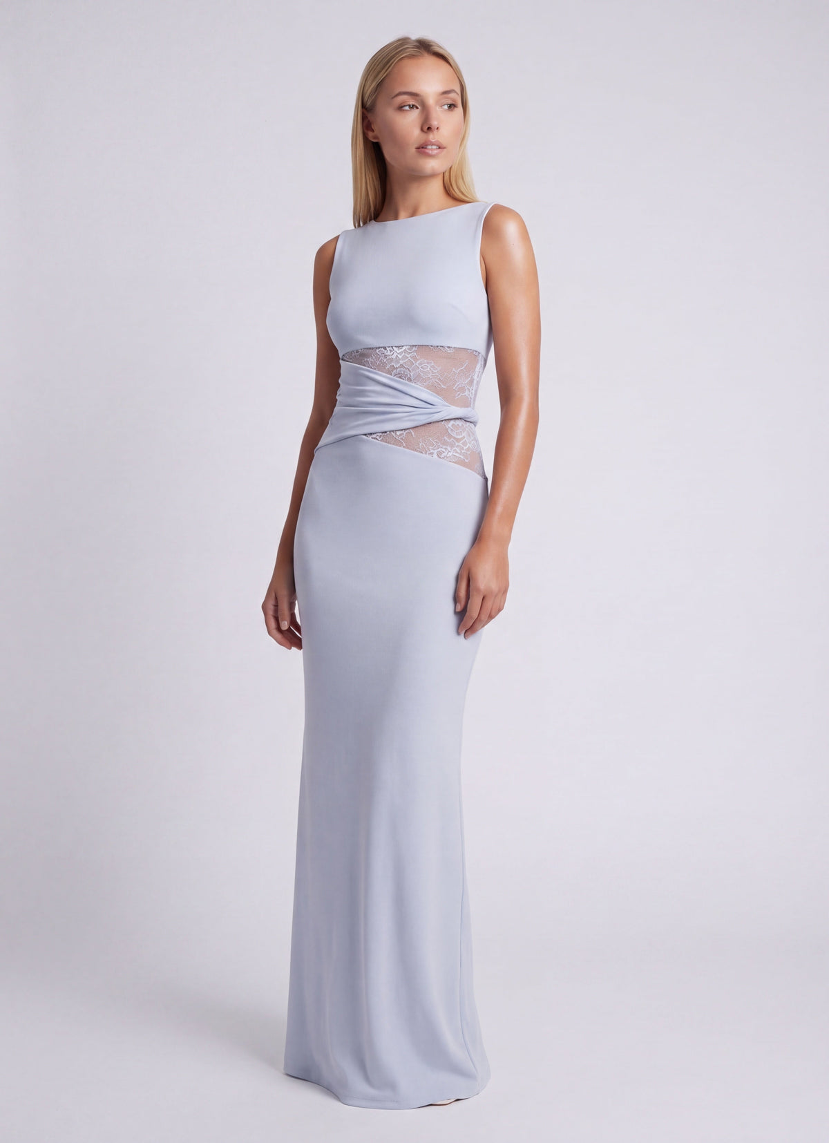 Maxikleid für Damen mit Rundhalsausschnitt und Spitzentaillierung