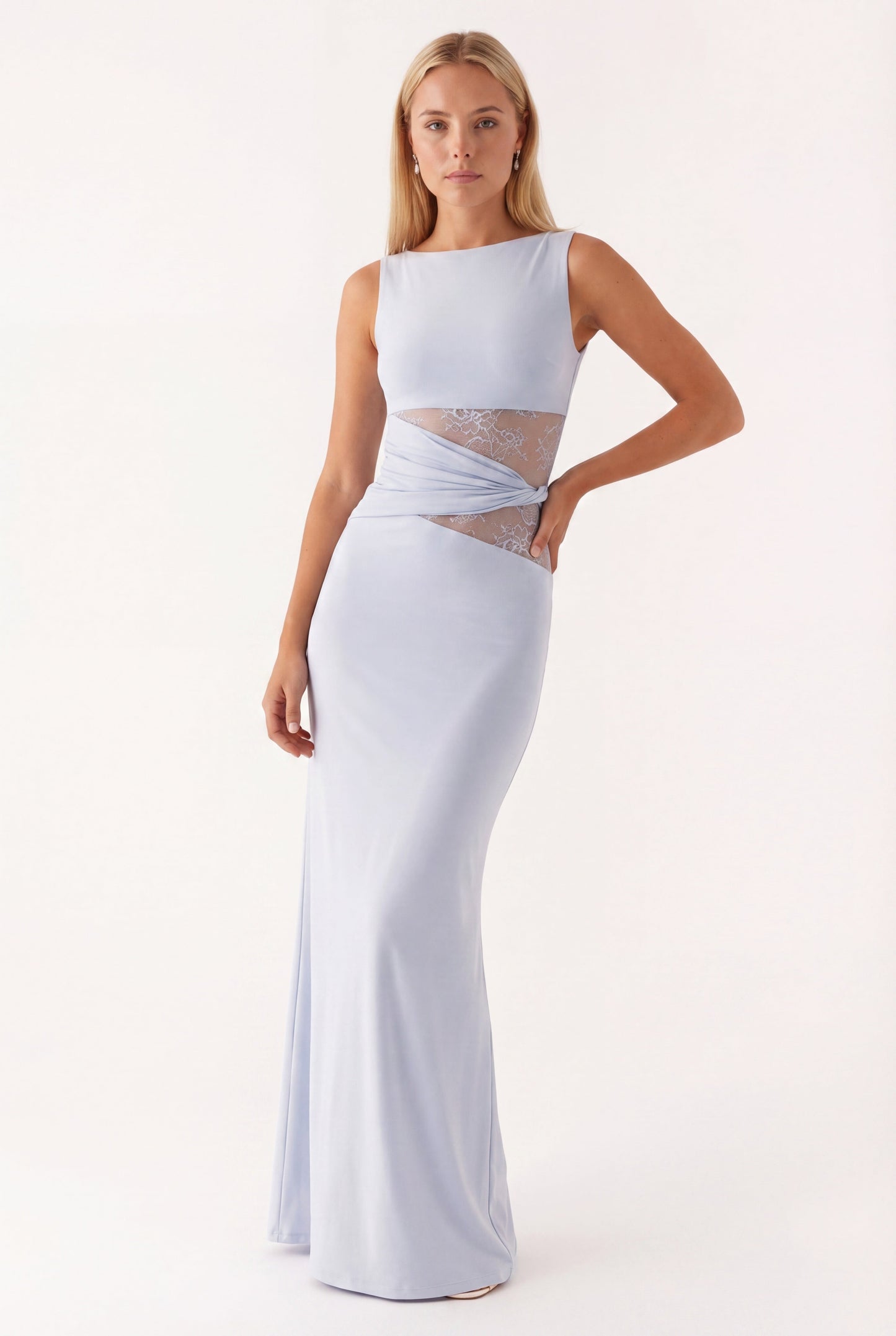 Maxikleid für Damen mit Rundhalsausschnitt und Spitzentaillierung