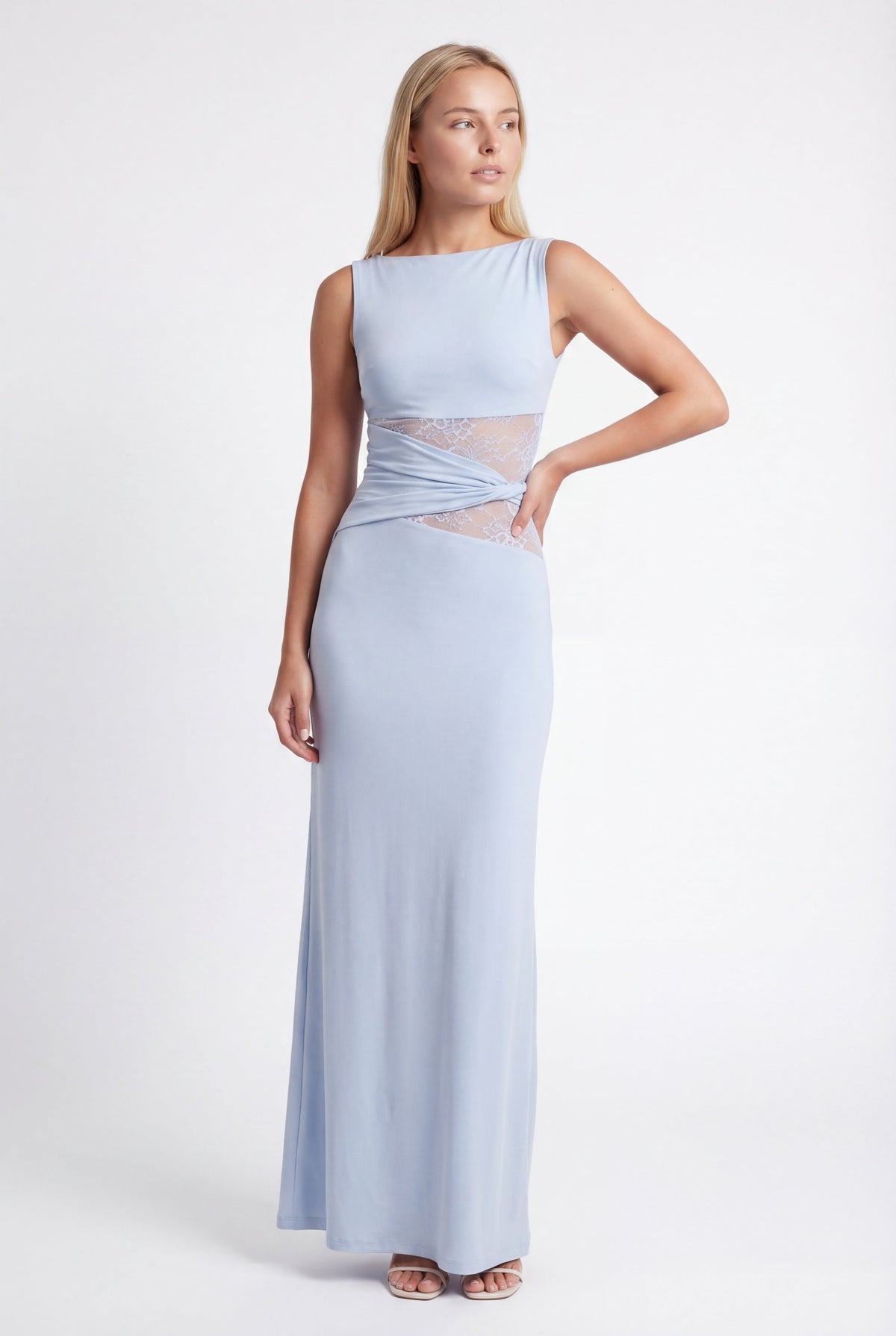 Maxikleid für Damen mit Rundhalsausschnitt und Spitzentaillierung