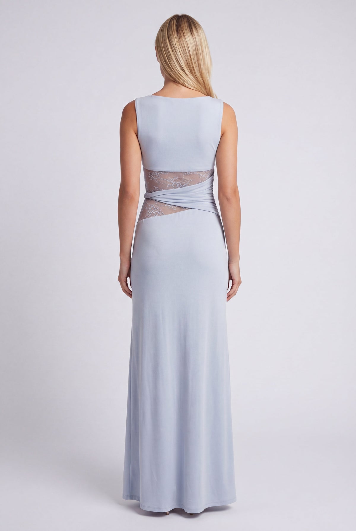 Maxikleid für Damen mit Rundhalsausschnitt und Spitzentaillierung