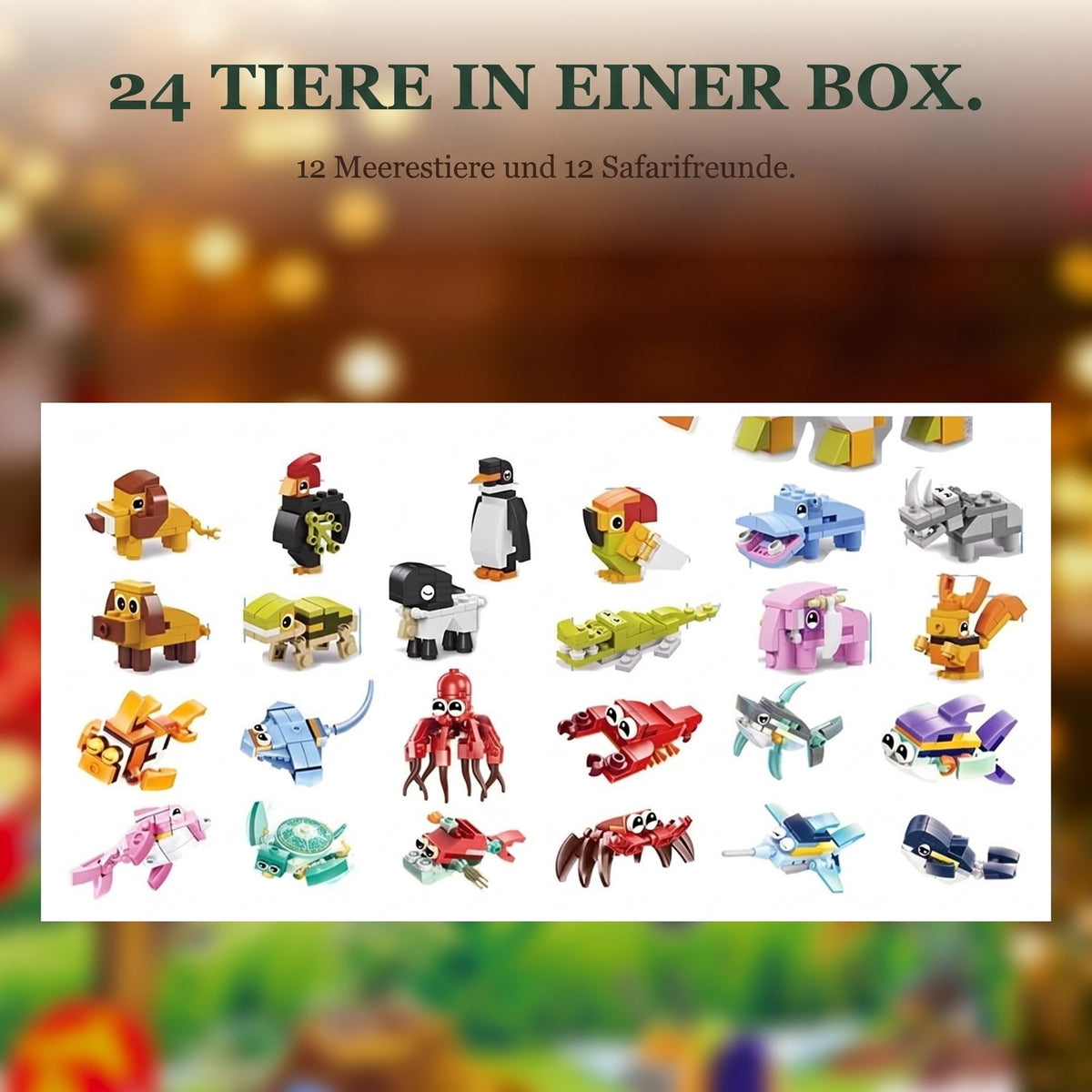 Meerestier-Adventskalender, 24 Tiere aus Bausteinen + großes Meerestier