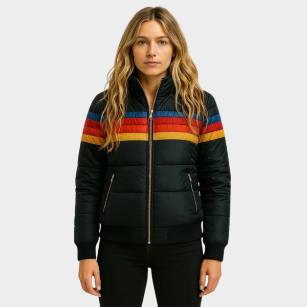 Mehrfarbige Retro-Pufferjacke für Damen
