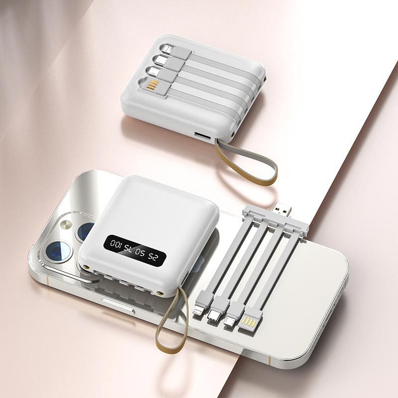 Mini-Powerbank 20.000 mAh mit integrierten Kabeln