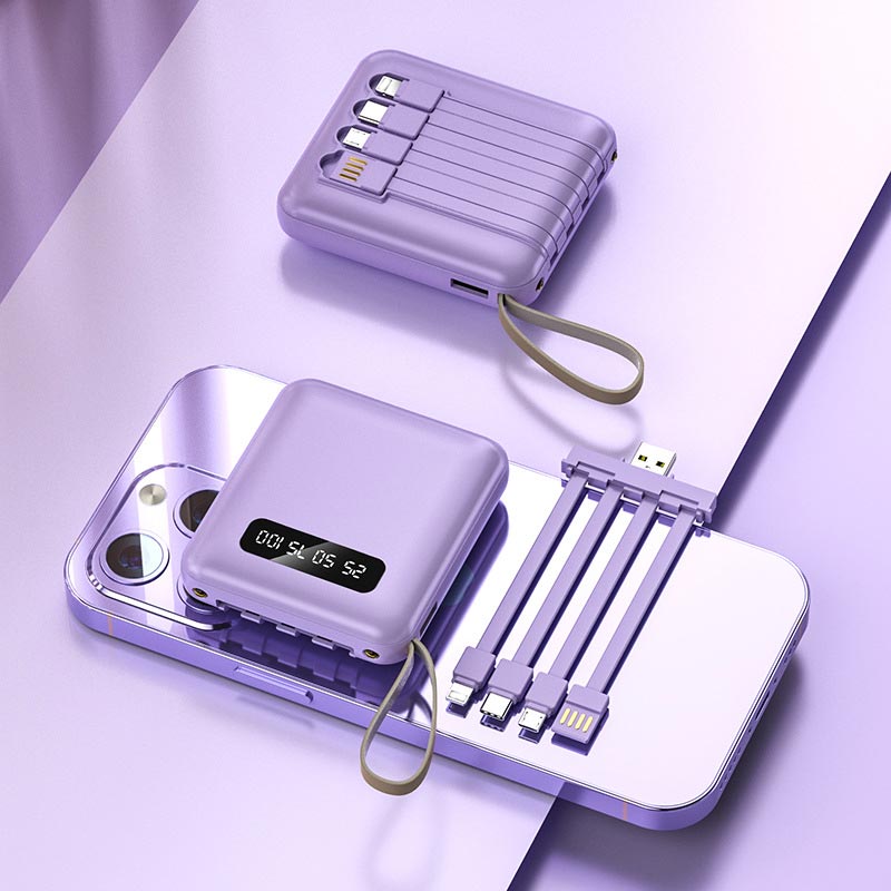 Mini-Powerbank 20.000 mAh mit integrierten Kabeln