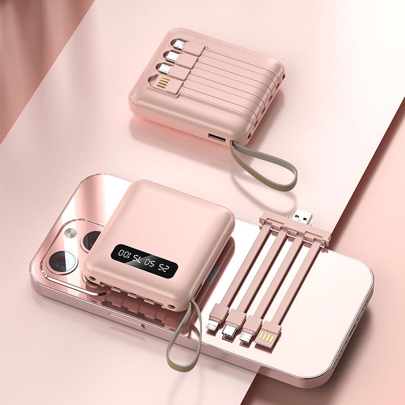 Mini-Powerbank 20.000 mAh mit integrierten Kabeln