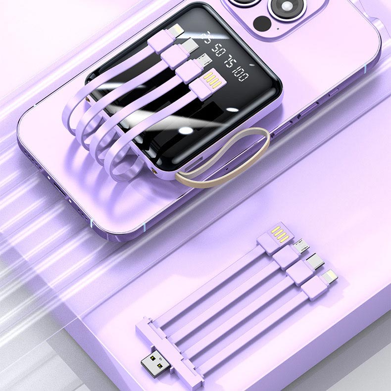 Mini-Powerbank 20.000 mAh mit integrierten Kabeln