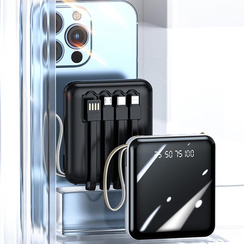 Mini-Powerbank 20.000 mAh mit integrierten Kabeln
