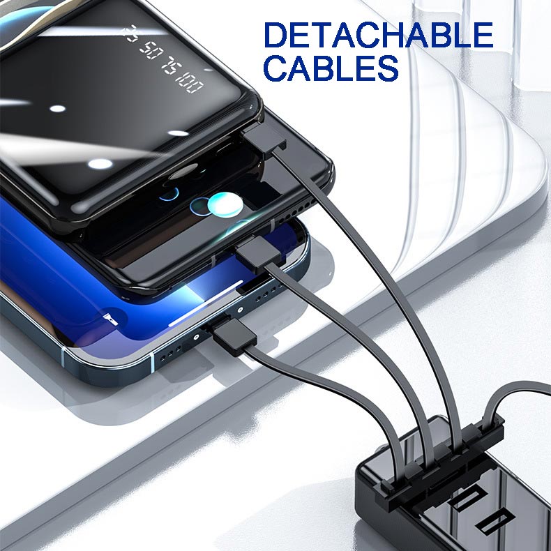 Mini-Powerbank 20.000 mAh mit integrierten Kabeln