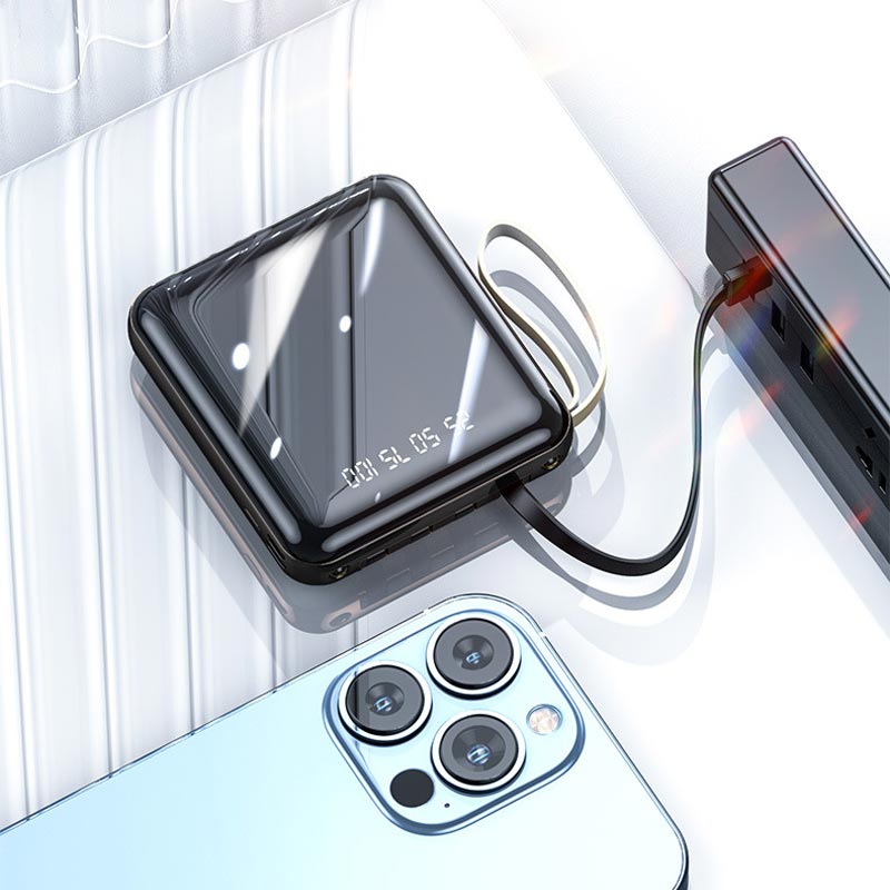 Mini-Powerbank 20.000 mAh mit integrierten Kabeln