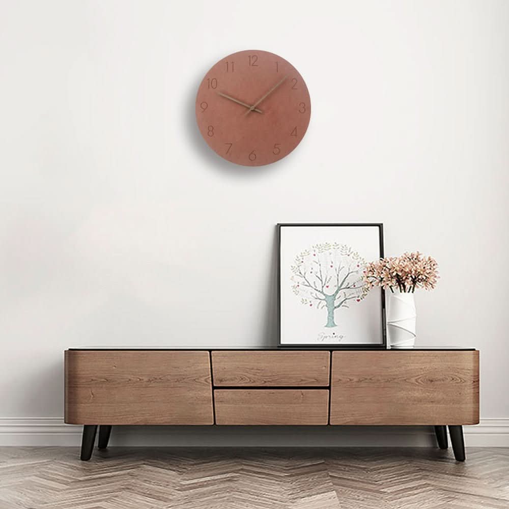 Minimalistische Wanduhr im skandinavischen Stil – Zeiger aus Holz – Leises Uhrwerk – Wohndekoration
