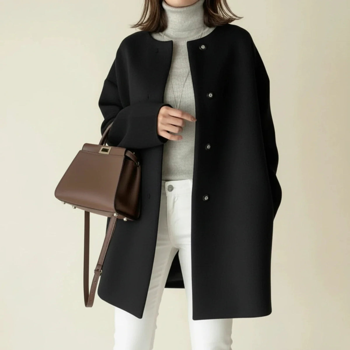 Minimalistischer kragenloser Wintermantel für Damen