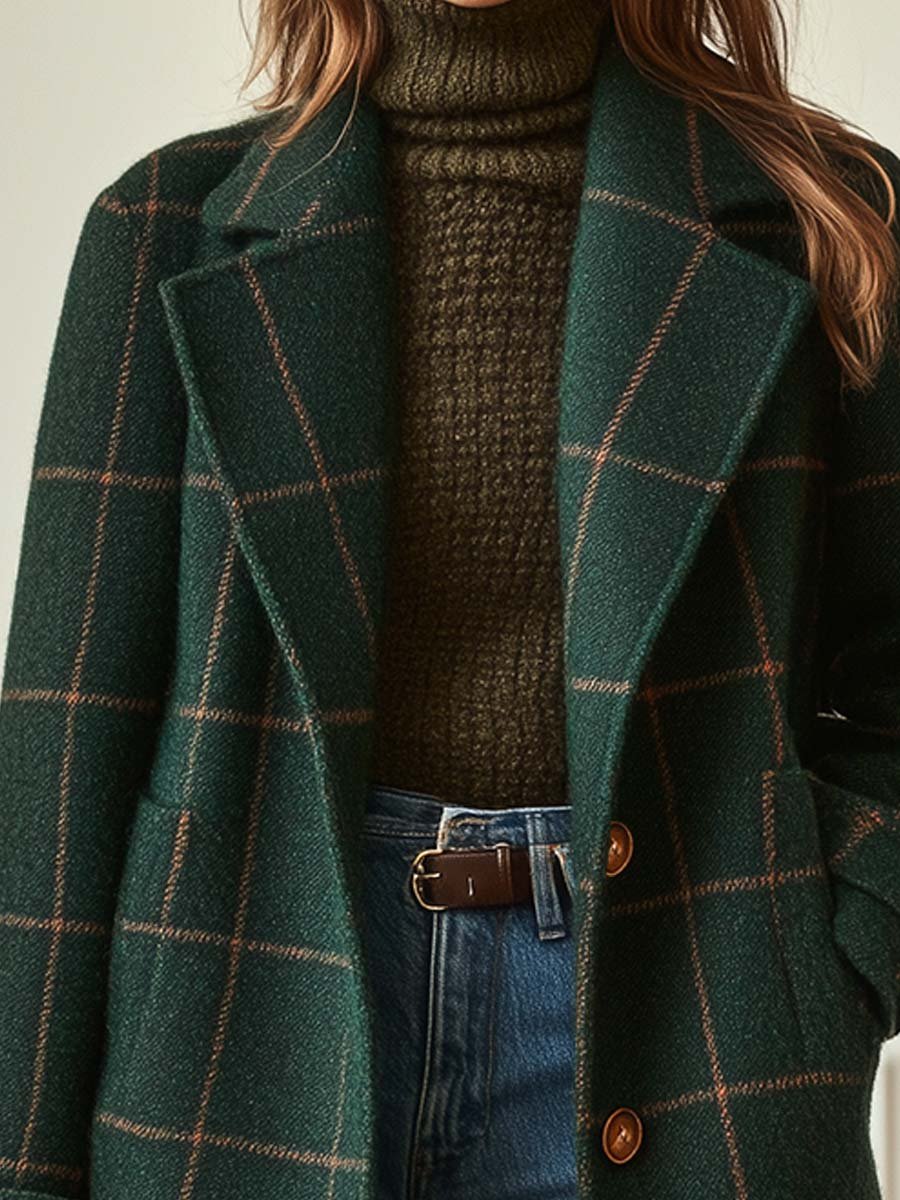 Mittellanger Karo-Wintermantel für Damen