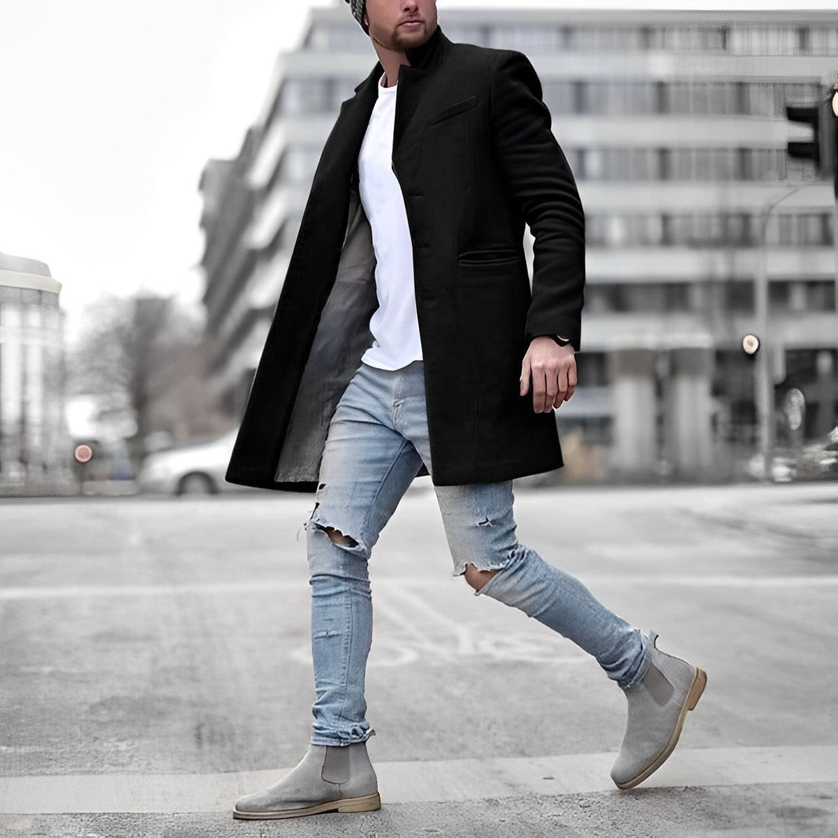 Mittellanger Slim-Fit-Herrenmantel