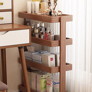 Mobiler rechteckiger 4-stöckiger Beistelltisch aus Massivholz im traditionellen Vintage-Stil fürs Wohnzimmer