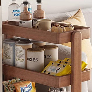 Mobiler rechteckiger 4-stöckiger Beistelltisch aus Massivholz im traditionellen Vintage-Stil fürs Wohnzimmer