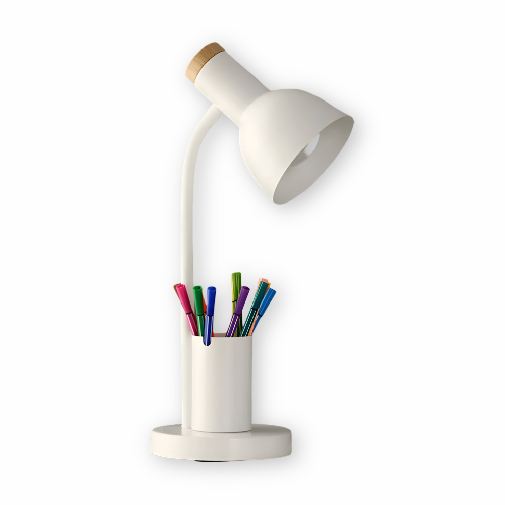 Moderne nordische LED-Tischlampe mit stilvollem Stifthalter - augenschonende Beleuchtung für Büro, Lesen und Wohnkultur