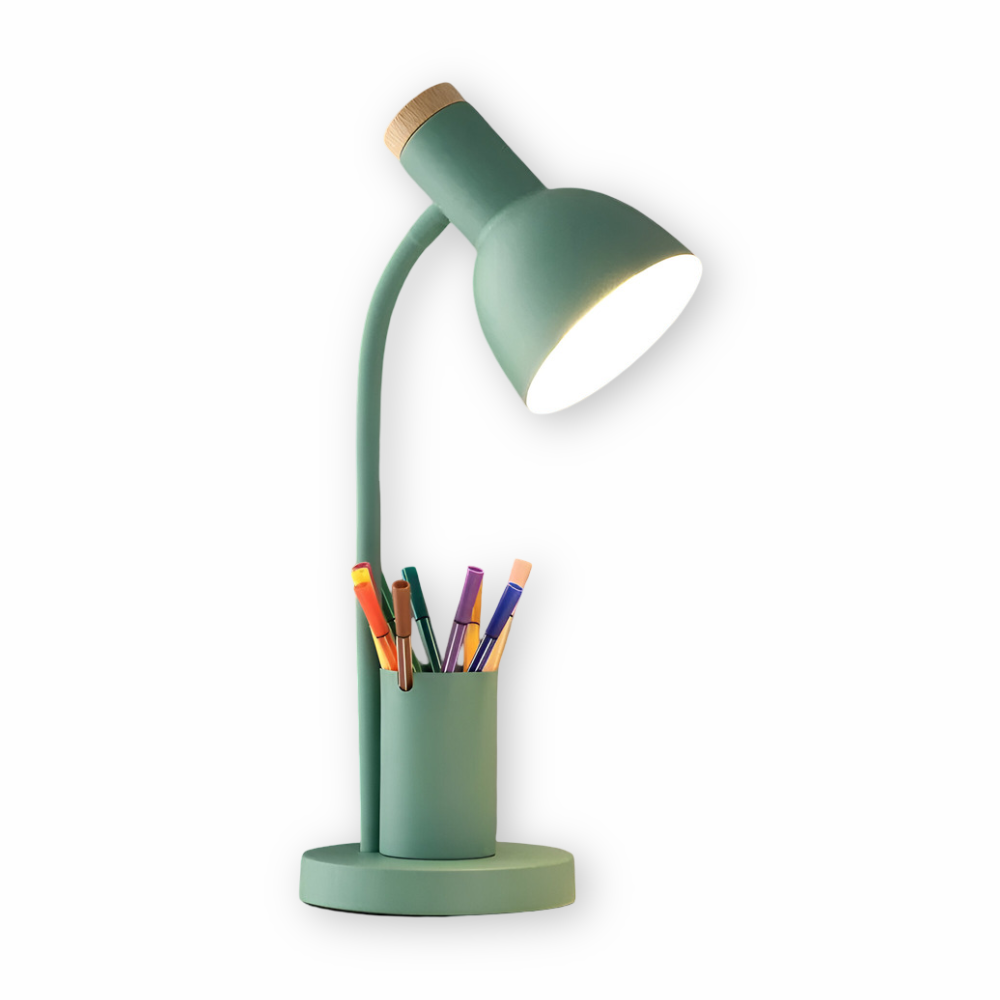 Moderne nordische LED-Tischlampe mit stilvollem Stifthalter - augenschonende Beleuchtung für Büro, Lesen und Wohnkultur