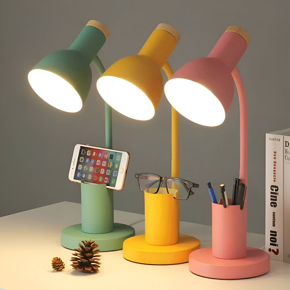 Moderne nordische LED-Tischlampe mit stilvollem Stifthalter - augenschonende Beleuchtung für Büro, Lesen und Wohnkultur