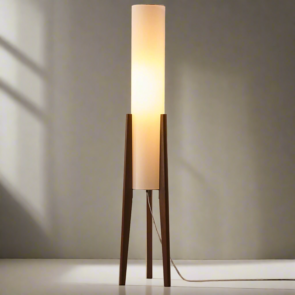 Moderne Retro-Stehleuchte aus Walnussholz – Kunstlampe