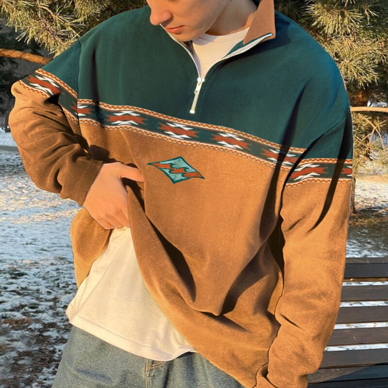 Modischer Pullover mit hohem Kragen und halbem Reißverschluss