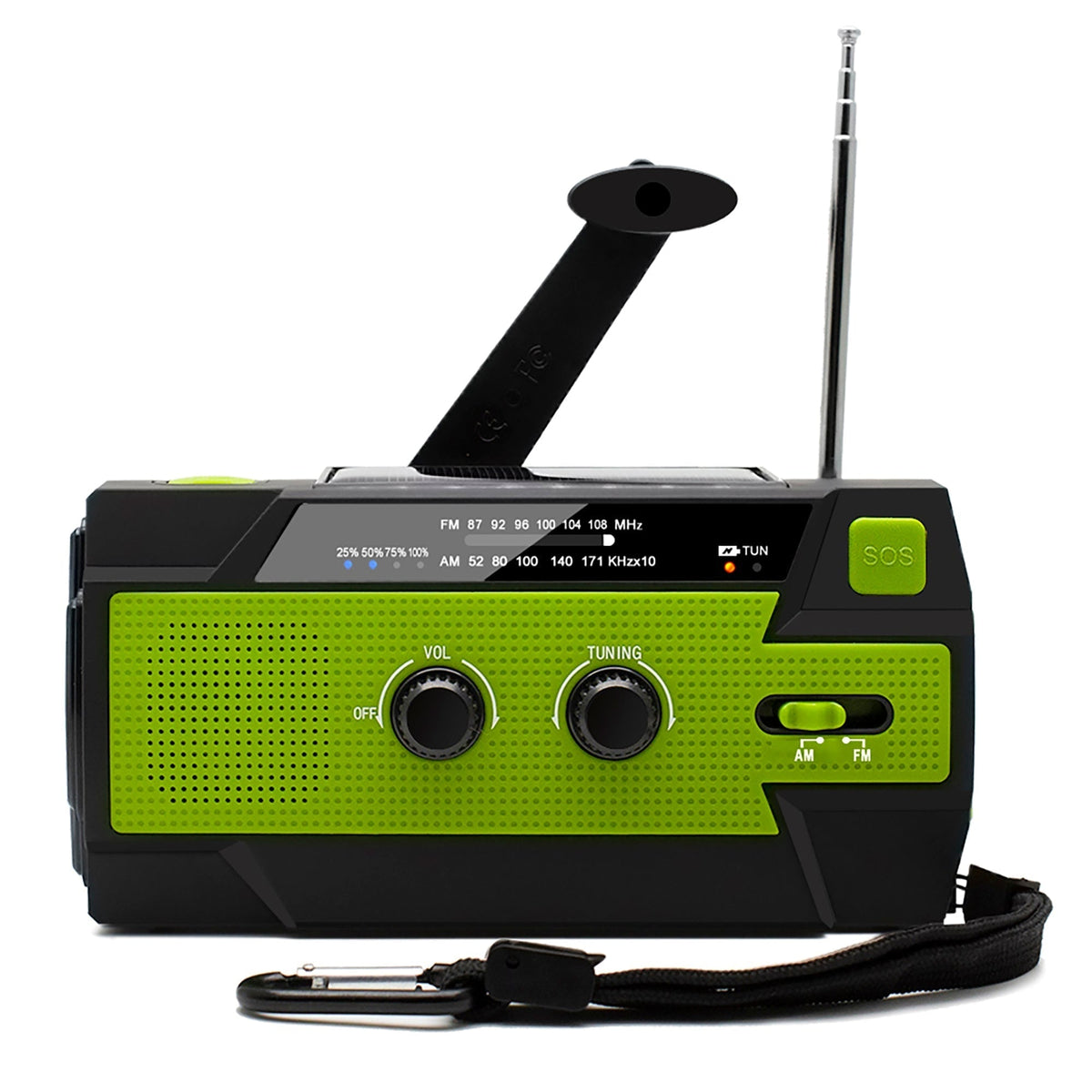 Notfallradio mit Solarpanel, Handkurbel, Taschenlampe und USB-Ladefunktion