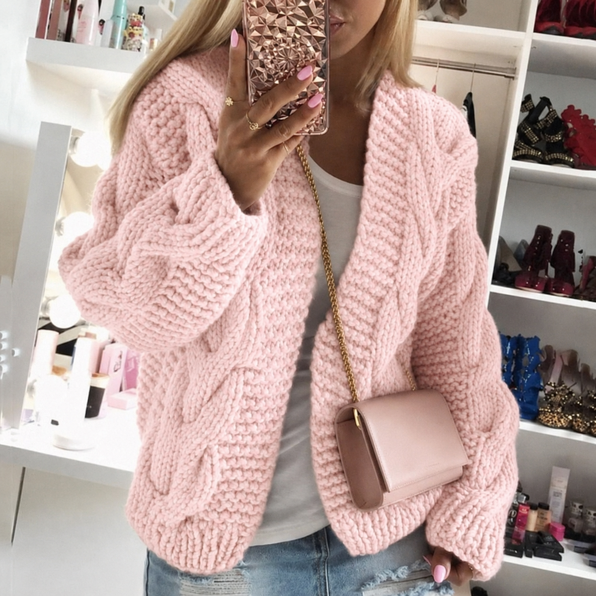 Offene Grobstrick-Strickjacke im Oversize-Look für Damen