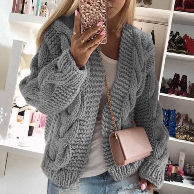 Offene Grobstrick-Strickjacke im Oversize-Look für Damen