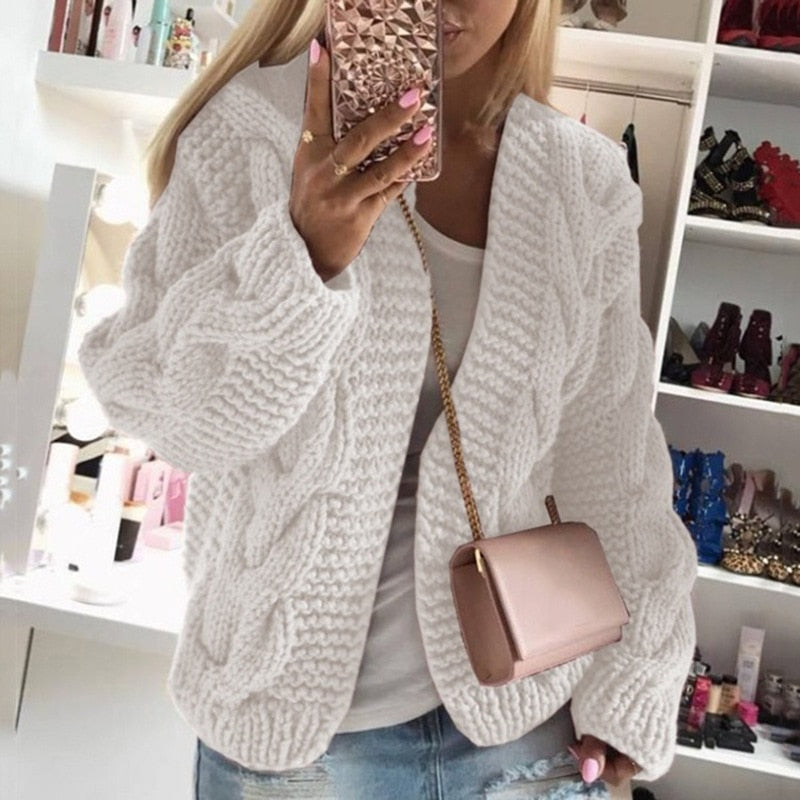 Offene Grobstrick-Strickjacke im Oversize-Look für Damen
