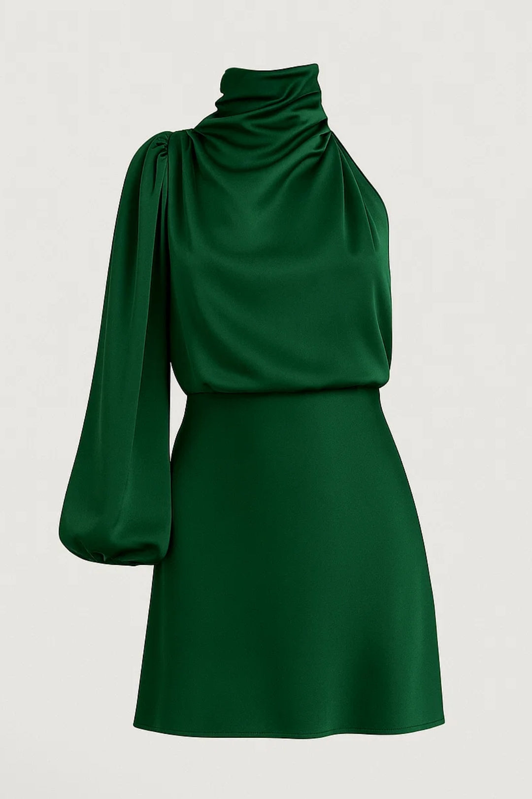 One-Shoulder-Minikleid in Satin-Optik mit asymmetrischem langem Ärmel