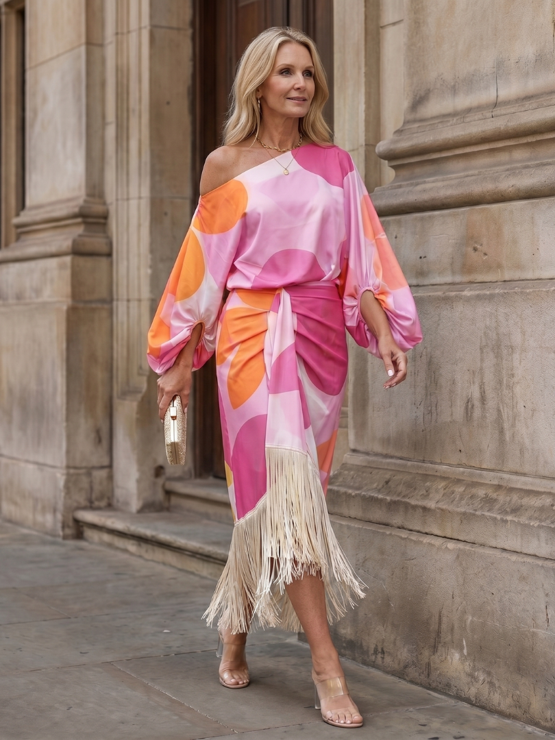 One-Shoulder-Wickelkleid in Midilänge für Damen