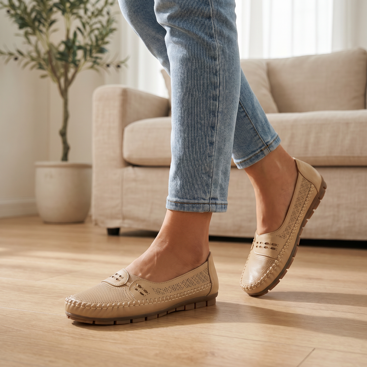 Orthopädische Damen-Slipper mit gepolsterter Fußgewölbestütze | Bequeme und stützende flache Schuhe