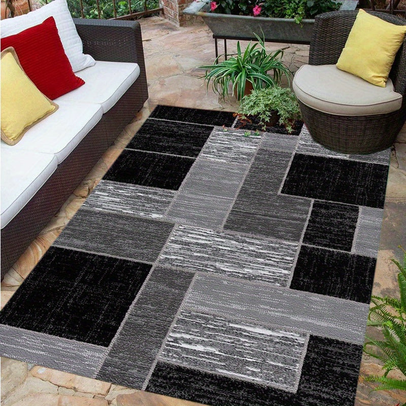 Outdoor-Teppich Coastal Grid | Moderner Terrassenteppich in Schwarz und Grau
