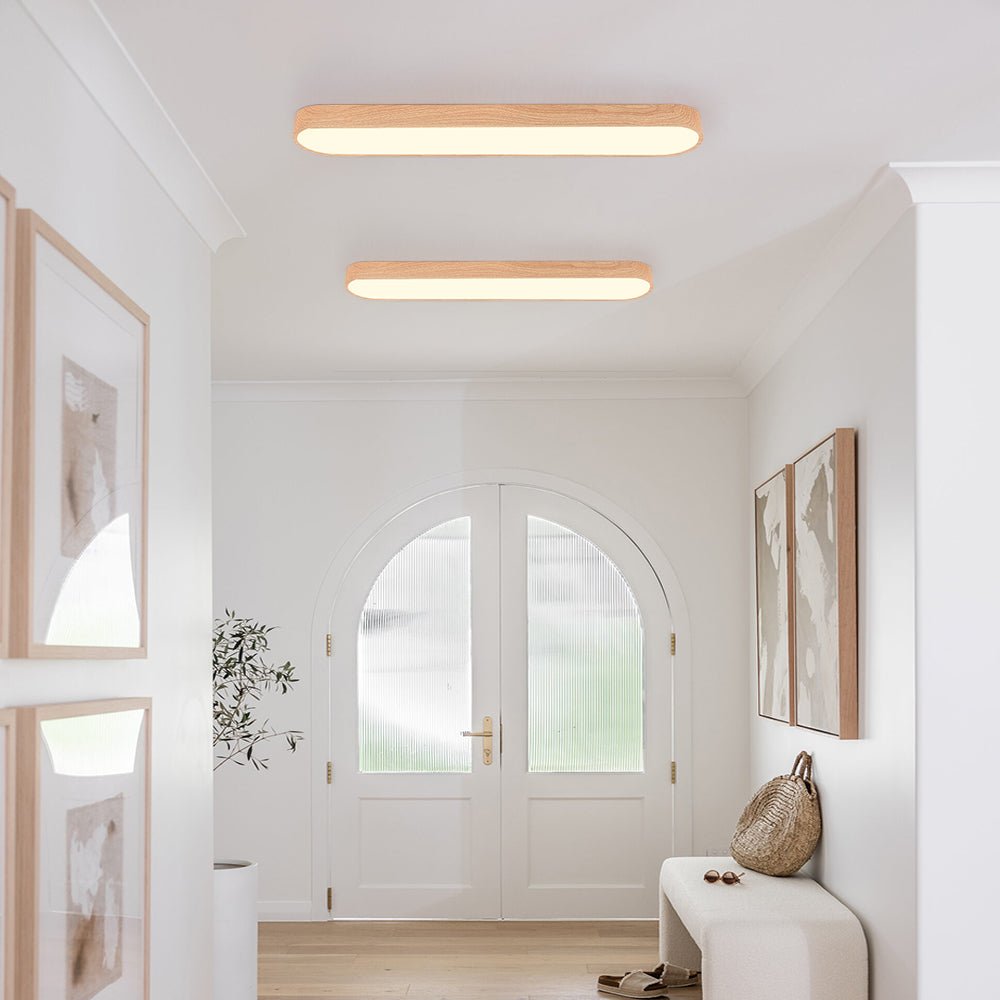 Ovale LED-Deckenleuchte in Holzoptik, Metallrahmen, 65–90 cm, warmweiß oder kaltweiß