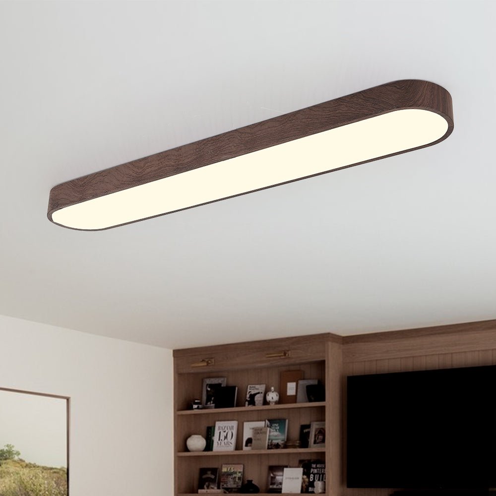 Ovale LED-Deckenleuchte in Holzoptik, Metallrahmen, 65–90 cm, warmweiß oder kaltweiß
