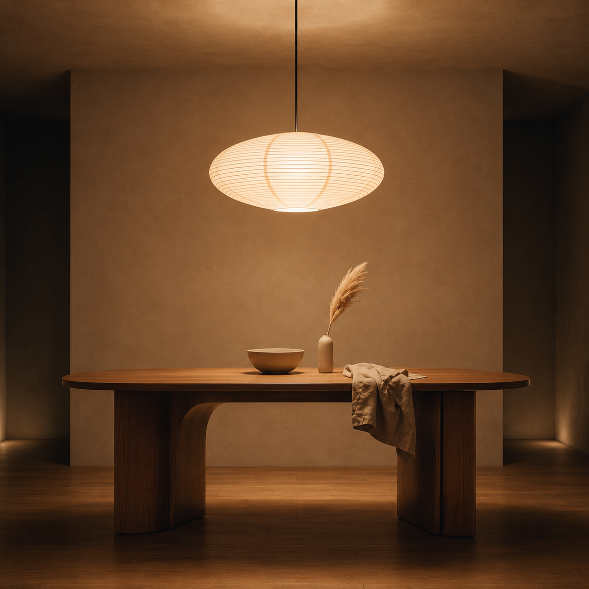 Ovale LED-Pendelleuchte im Wabi-Sabi-Stil mit Reispapierschirm