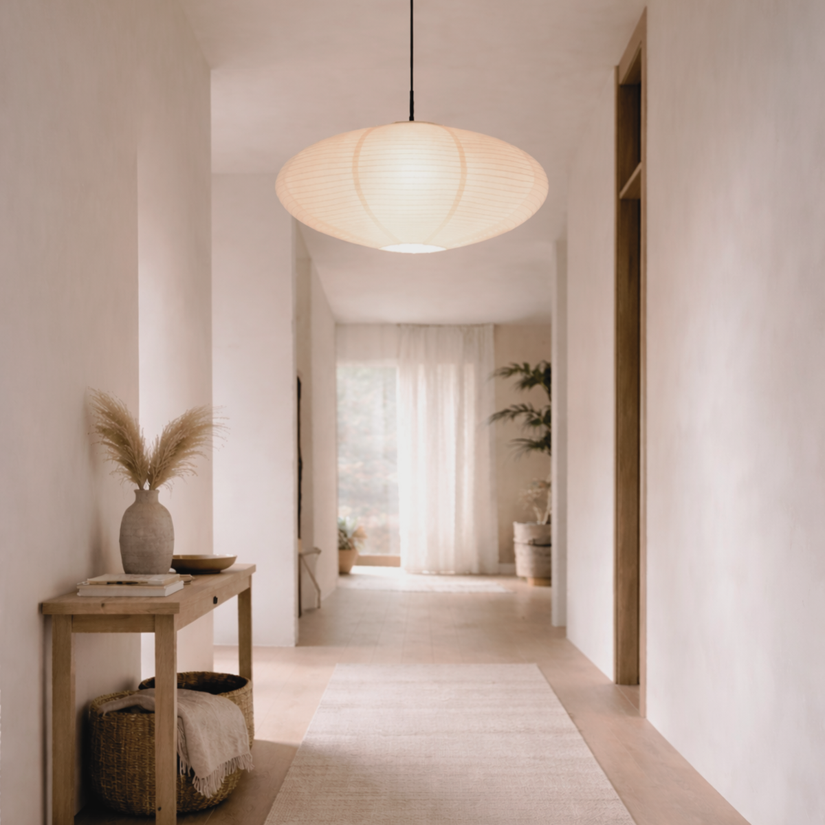 Ovale LED-Pendelleuchte im Wabi-Sabi-Stil mit Reispapierschirm