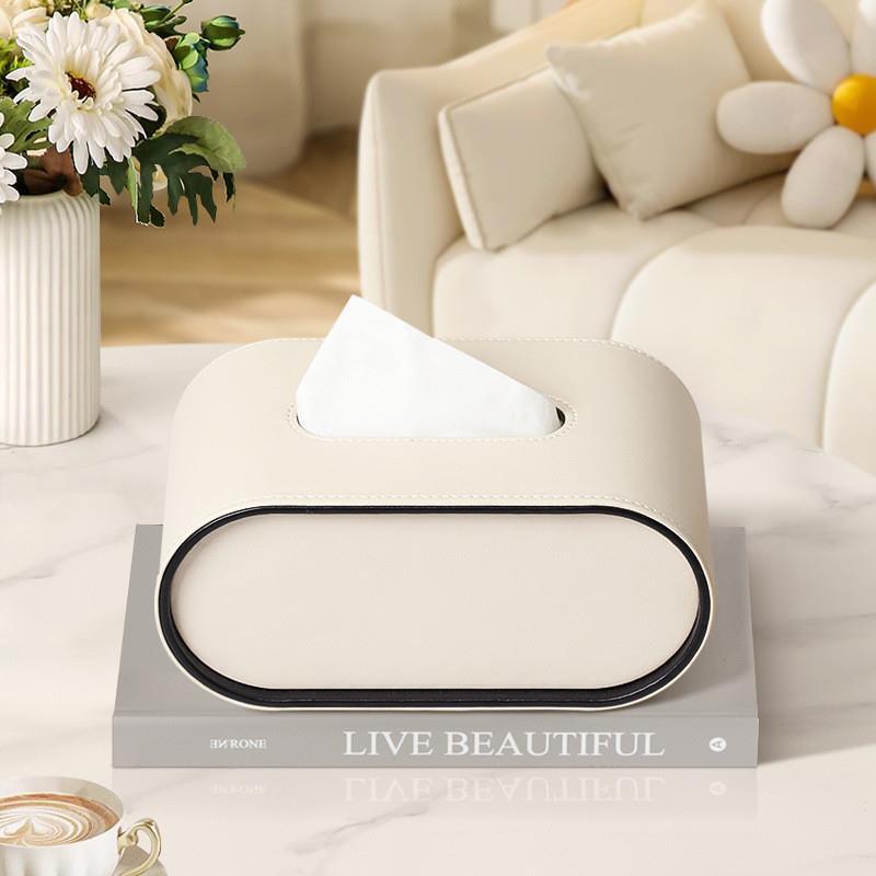 Ovale Taschentuchbox aus orangefarbenem Leder, Taschentuchhalter für Schreibtisch und Wohnzimmer, luxuriöse moderne Deko