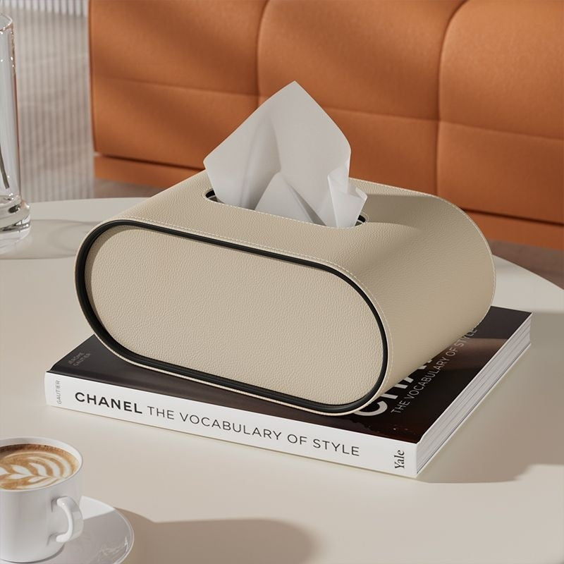 Ovale Taschentuchbox aus orangefarbenem Leder, Taschentuchhalter für Schreibtisch und Wohnzimmer, luxuriöse moderne Deko