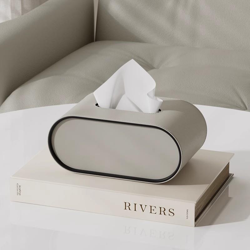 Ovale Taschentuchbox aus orangefarbenem Leder, Taschentuchhalter für Schreibtisch und Wohnzimmer, luxuriöse moderne Deko